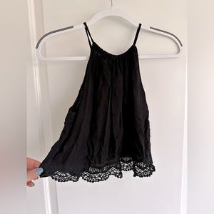 Black Cropped Lace Halter Tanktop